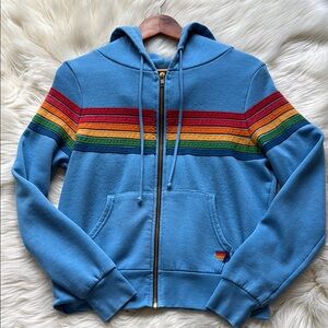 Aviator Nation Rainbow Retro Hoodie 6 Stripe Size XS VGC Blue